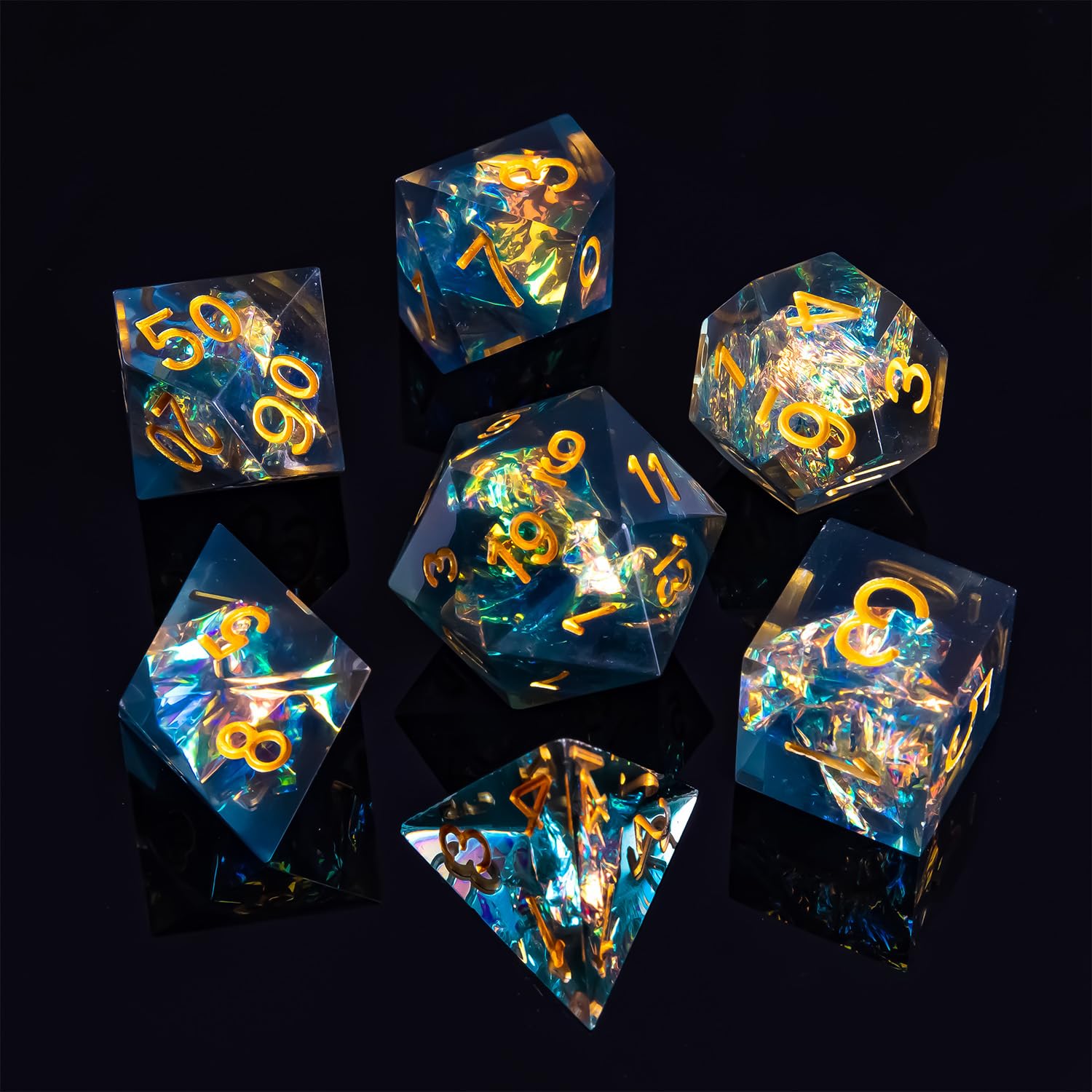 DND Dice Set Handmade 7 Accessories Sharp Edge Dice for Dungeons and Dragons TTRPG Games, Multi-Sided RPG Polyhedral Resin Sharp