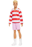 Barbie Fashionistas Ken Doll #241 With Blonde Hair Wearing Red And White Striped Polo Shirt With Pink Shorts, White Crew Socks A