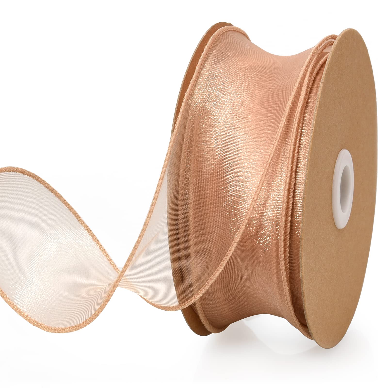 1.5 Inch Sheer Organza Ribbon Gold Wavy Knot Wired Ribbon 25 Yards for Gift Wrapping, Bouquet Wrapping,Craft,Christmas-Birthday-