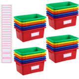 Outus 24 Pcs Plastic Cubby Bins Bulk for Classroom Organization Small Stackable Book Bins Toy Organizer Storage Box Tubs Contain