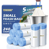 240 Count 5 Gallon Trash Bags Drawstring 1.1 Mil - 18 Liter Small Garbage Bags for Bathroom, Strong Unscented White Plastic Wast
