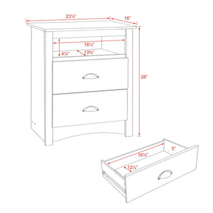 Prepac's Fremont 2 Drawer Nightstand: Elegant Bedroom Furniture, Bedside Table with Open Shelf, 23.25W x 16D x 28H, Drifte