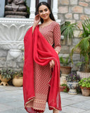 Gosriki Women'S Cotton Blend Embroidered Straight Kurta With Pants & Dupatta (Dumas-Pink_L-Gs_Pink_Large),Pink,,B0BPJRFRGV