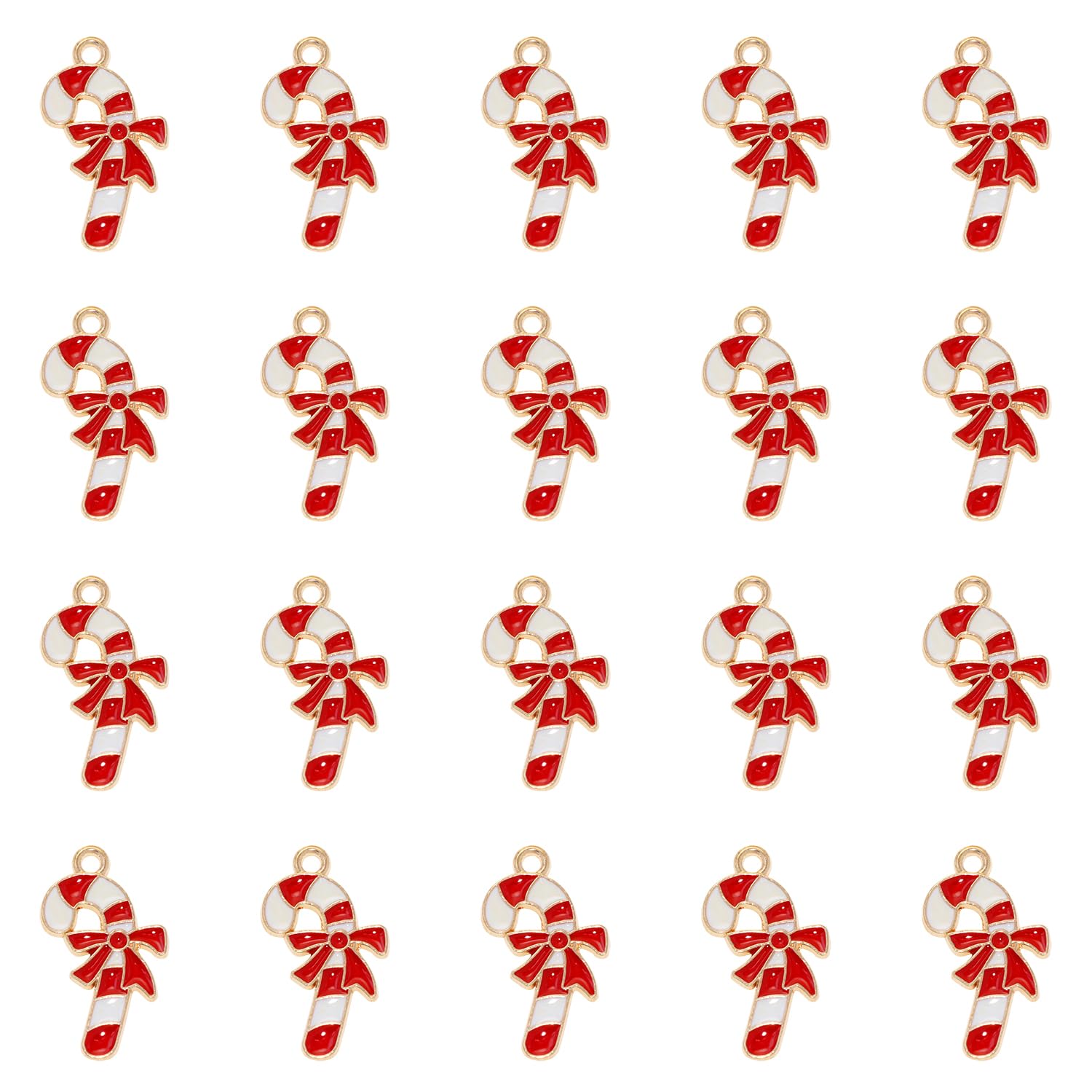 Tupalizy 20PCS Candy Cane Charms Christmas Candy Decor Enamel Dangle Pendant for Earrings Necklaces Bracelets Jewelry Making Key