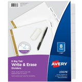 Avery 8Tab Binder Dividers, Write & Erase White Big Tabs, 1 Set (23078)