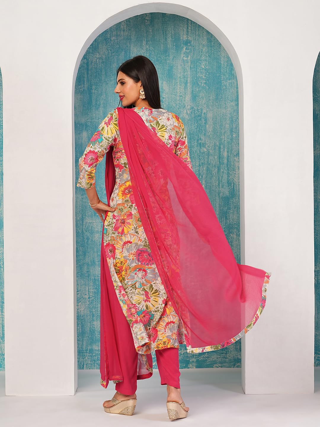Gosriki Women'S Cotton Blend Printed Straight Kurta With Pant & Dupatta (Ruth Pink-Nw-Gs_S_Pink_Small),Pink,,B0D4J7TT31