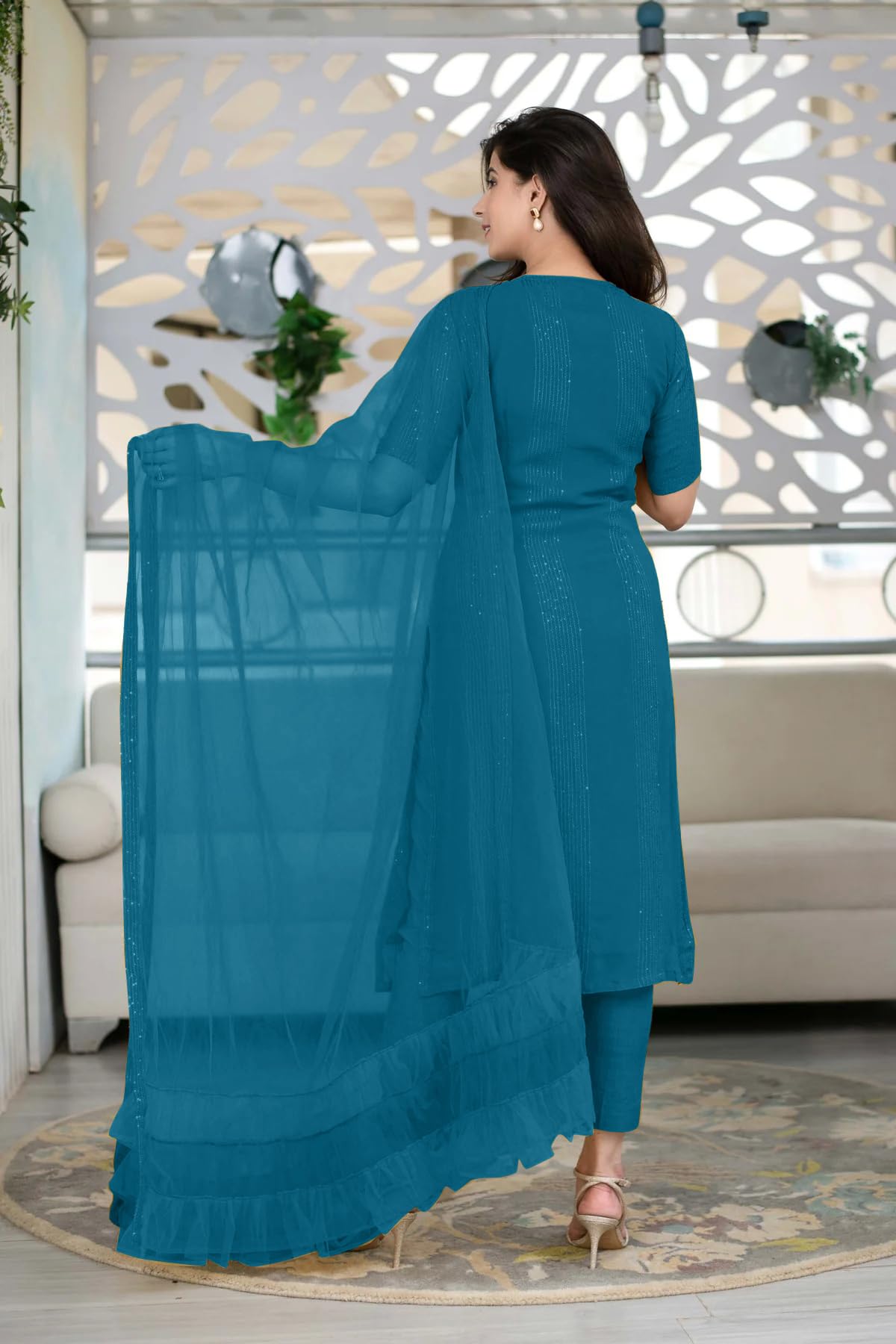 Fashion Basket Georgette Kurta Set With Dupatta For Women Turquoice S