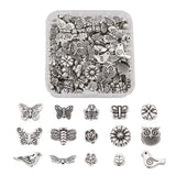 Beadthoven 150pcs/box Tibetan Silver Butterfly Flower Spacer Beads Owl Bird Dragonfly Bees Loose Beads Charms with 1-2mm Hole fo