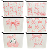 Yeyeplum 6 Pcs Cute Bow Makeup Bag Set Pink Bow Cosmetic Bag for Women Aesthetic Stuff Portable Travel Storage Gifts, 7 x 10(Cla