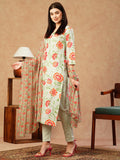 Gosriki Women'S Cotton Blend Straight Printed Kurta With Pant & Dupatta (Fataki Green-Nw-Gs_Xl_Green_X-Large),Green,,B0CTHXLVW8