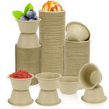 LeonBach 100 Pack Natural Bagasse Fiber Bowls 2oz Disposable Paper Cups Microwavable Safe Sample Snack Charcuterie Serving Cups 