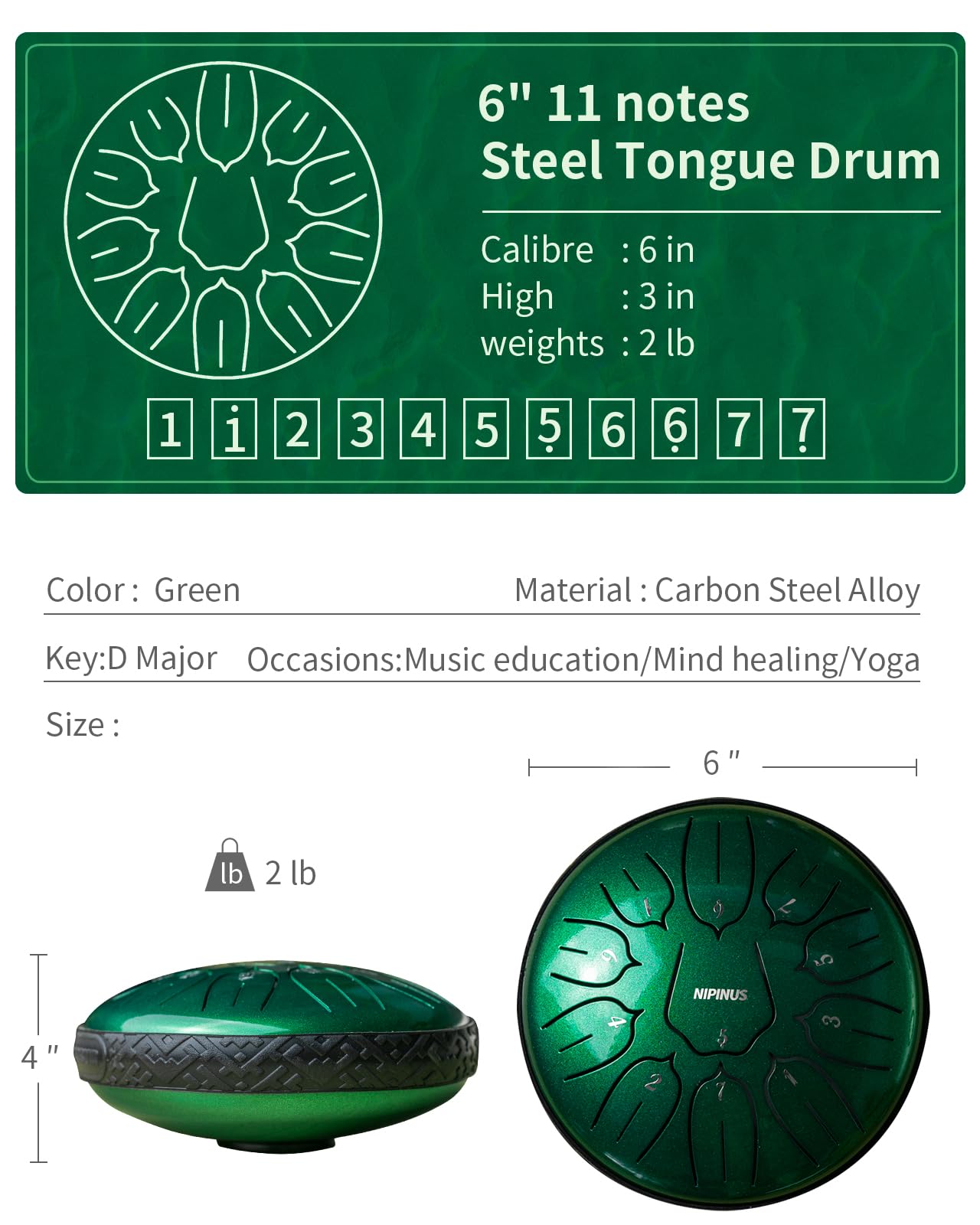 Rain Drum for Outside Garden, Steel Tongue Drum - 6 Inch 11 Notes Metal HandPan Drums,Waterproof Rain Chime,Musical Gifts