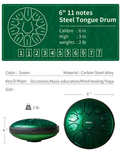 Rain Drum for Outside Garden, Steel Tongue Drum - 6 Inch 11 Notes Metal HandPan Drums,Waterproof Rain Chime,Musical Gifts