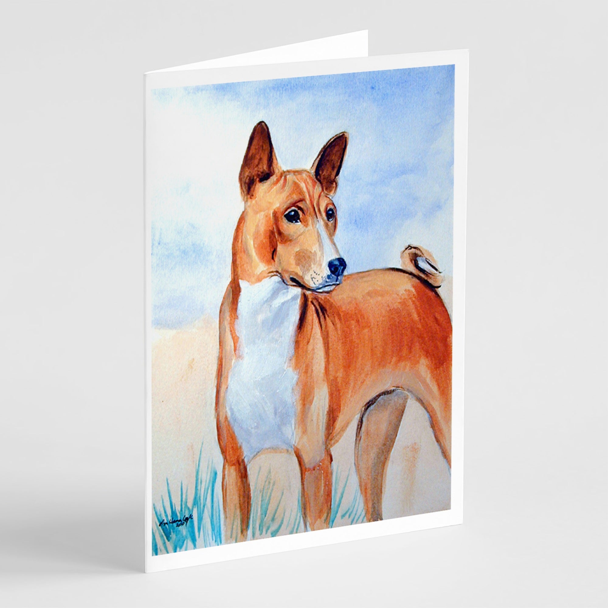 Red And White Basenji Greeting Cards And Envelopes Pack Of 8