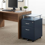 Graphite Glass Wood And Metal Two Drawer Rolling Filing Cabinet