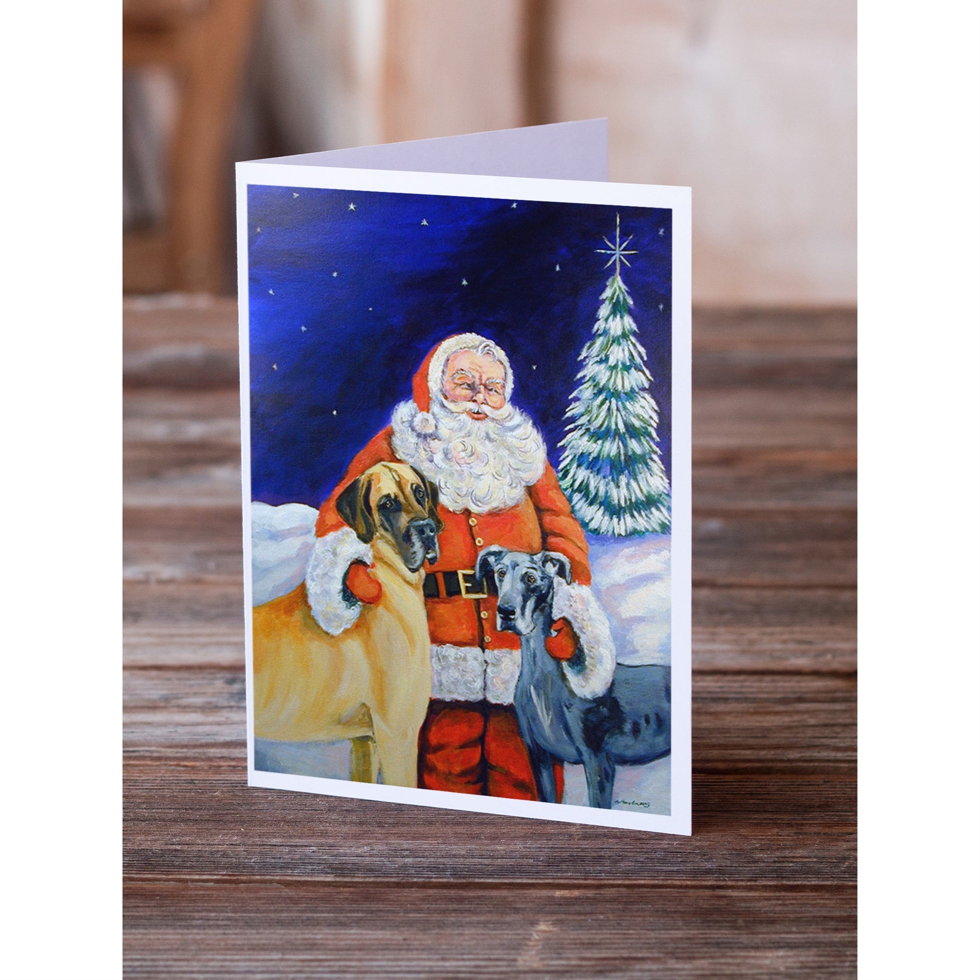 Santa Claus With Great Dane Greeting Cards And Envelopes Pack Of 8