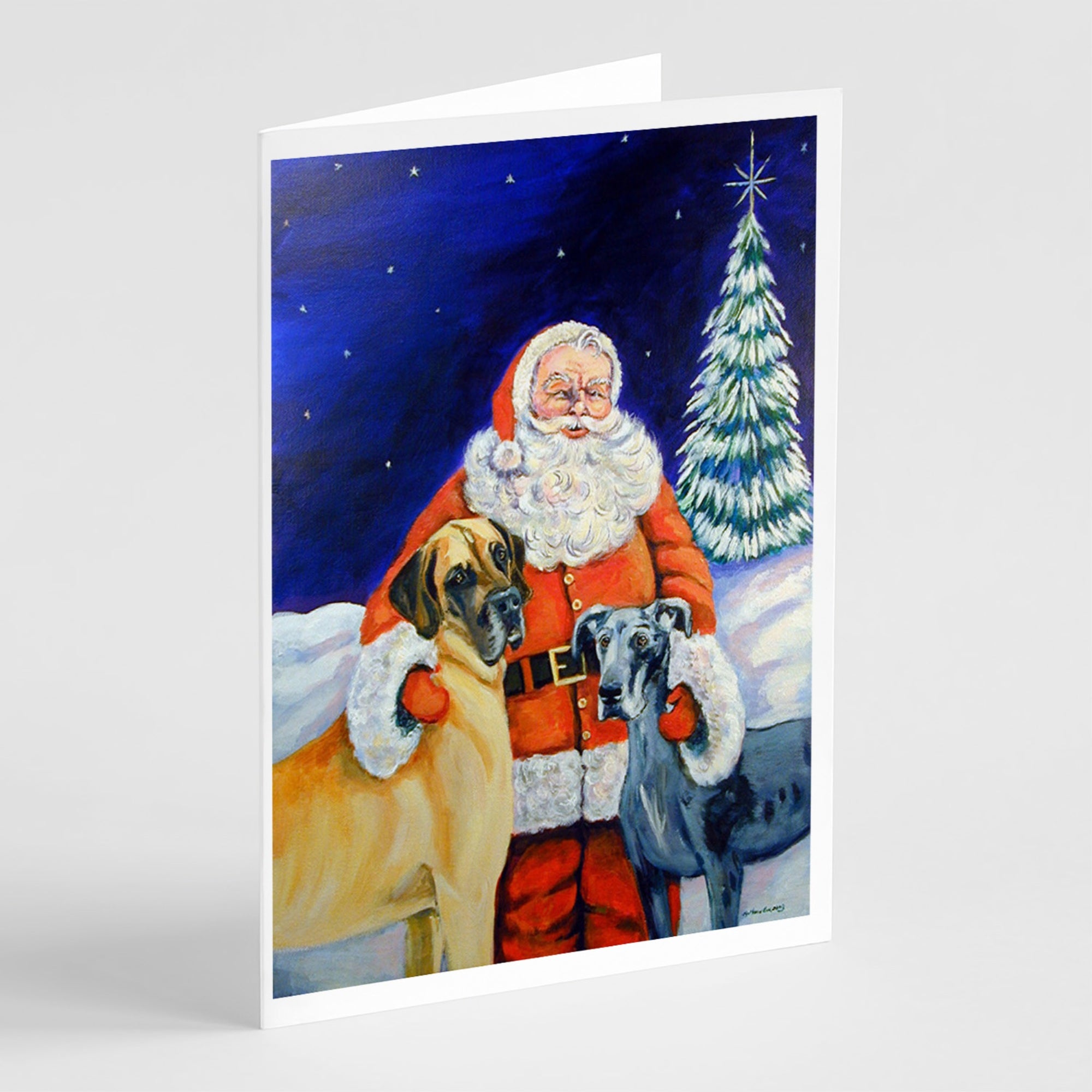 Santa Claus With Great Dane Greeting Cards And Envelopes Pack Of 8