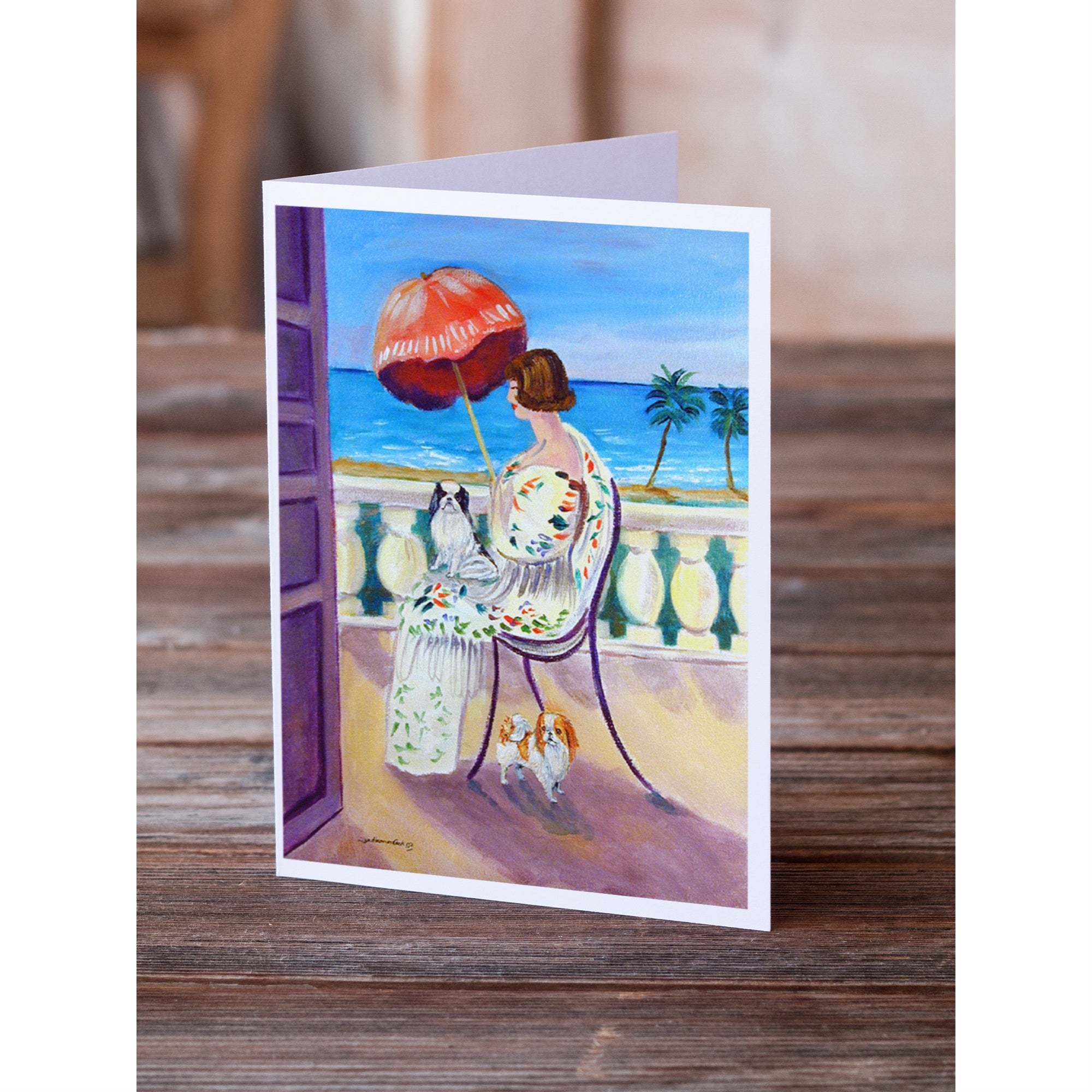 Lady With Her Japanese Chin Greeting Cards And Envelopes Pack Of 8