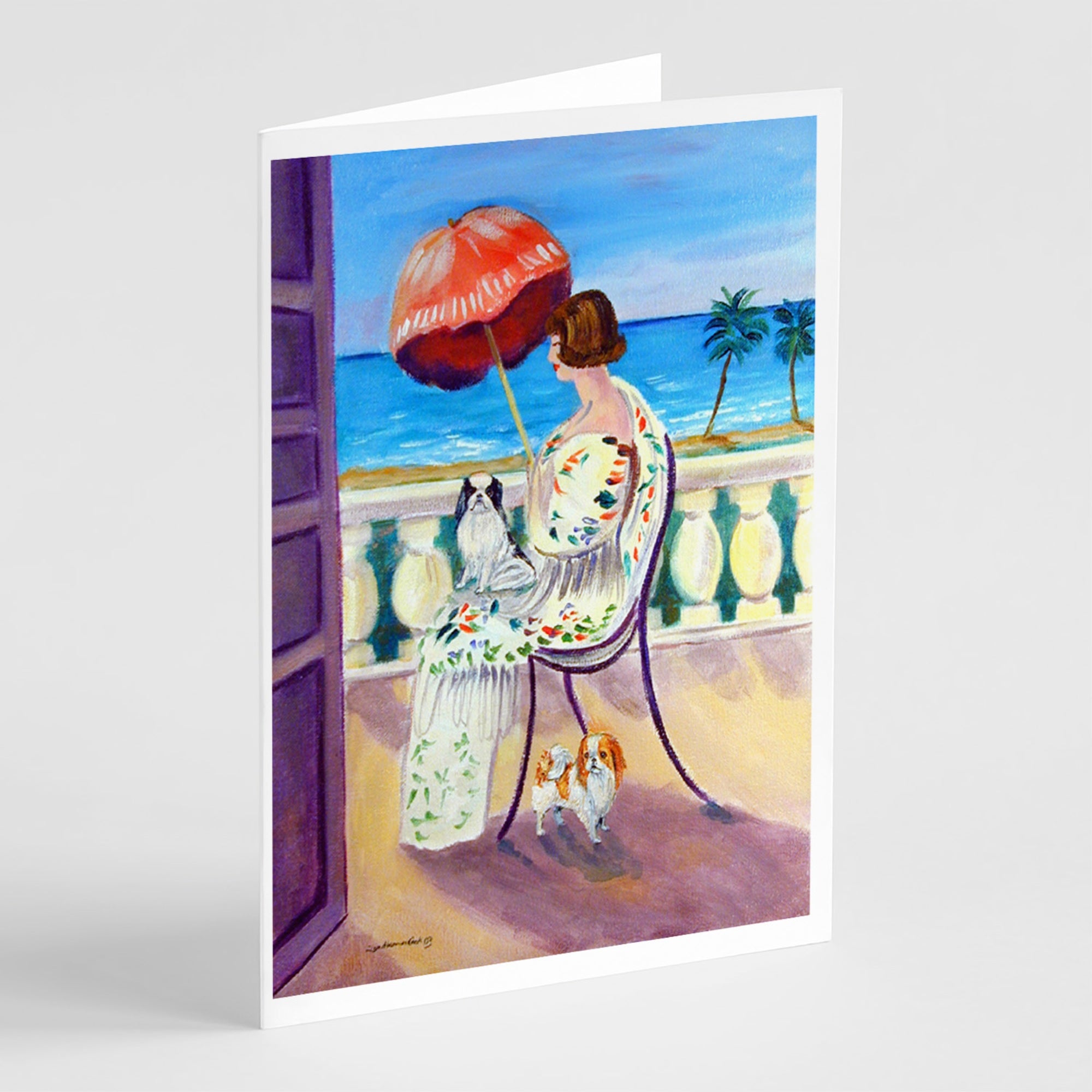 Lady With Her Japanese Chin Greeting Cards And Envelopes Pack Of 8