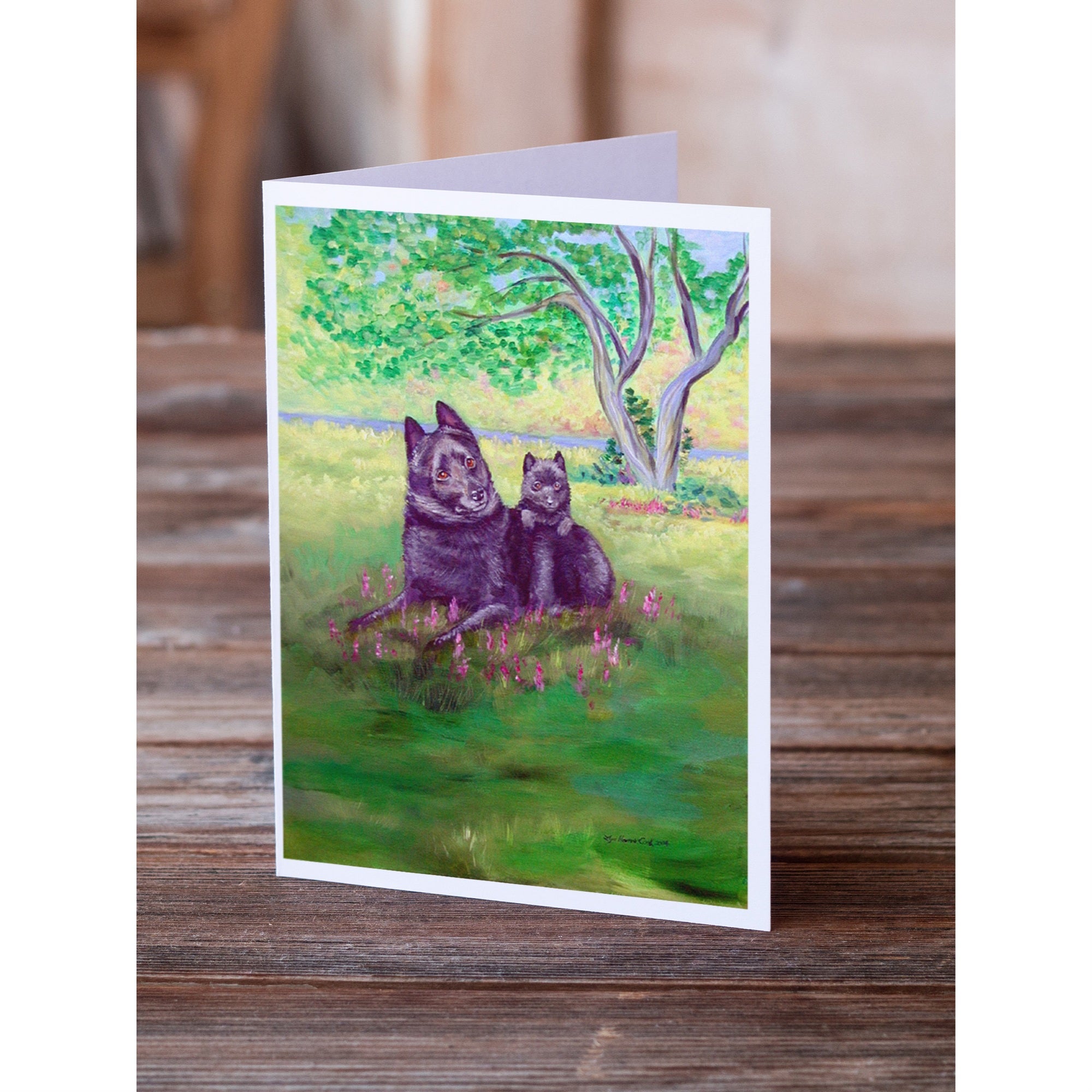 Schipperke And Puppy Greeting Cards And Envelopes Pack Of 8