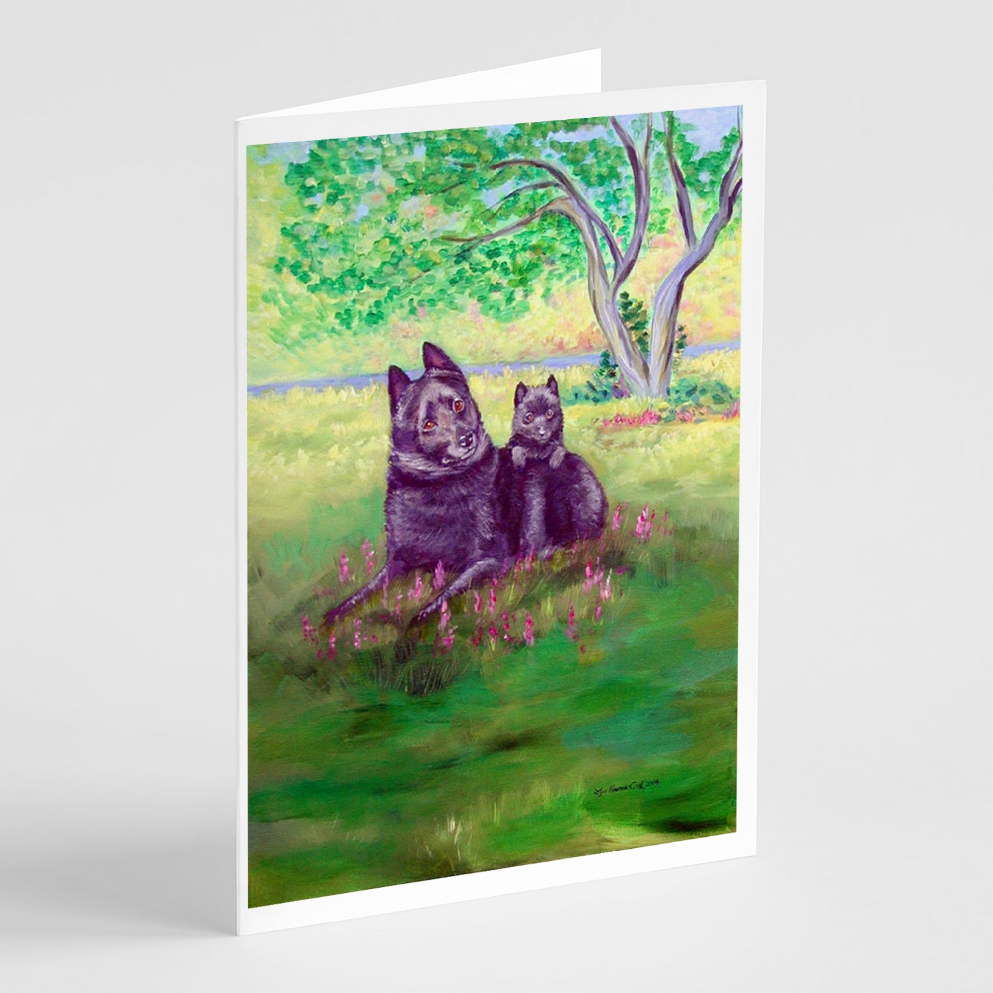 Schipperke And Puppy Greeting Cards And Envelopes Pack Of 8