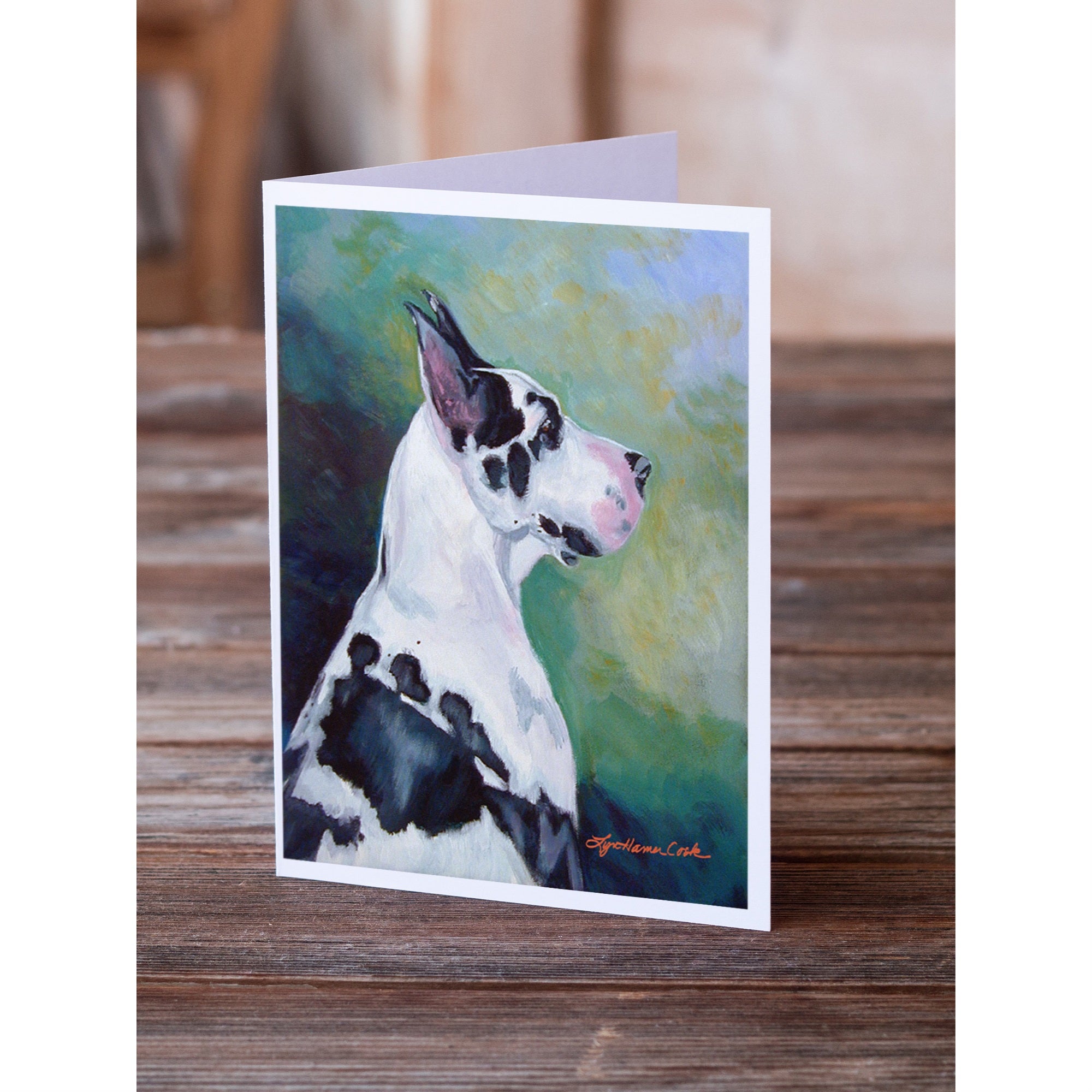 Harlequin Great Dane Greeting Cards And Envelopes Pack Of 8