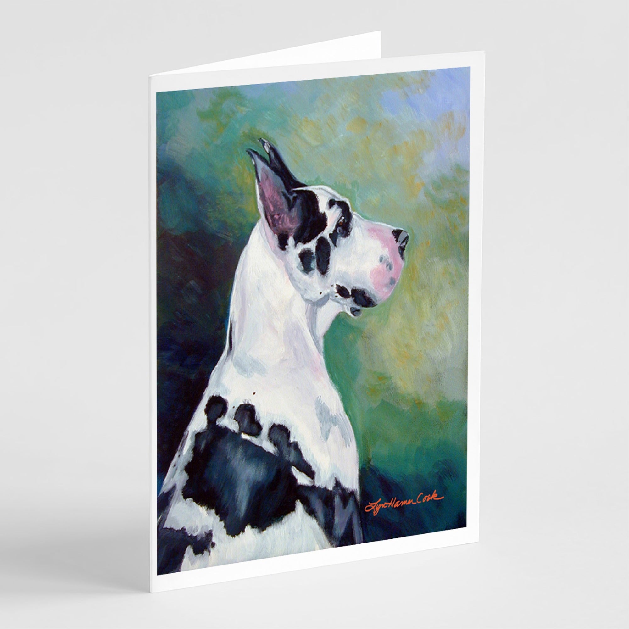 Harlequin Great Dane Greeting Cards And Envelopes Pack Of 8