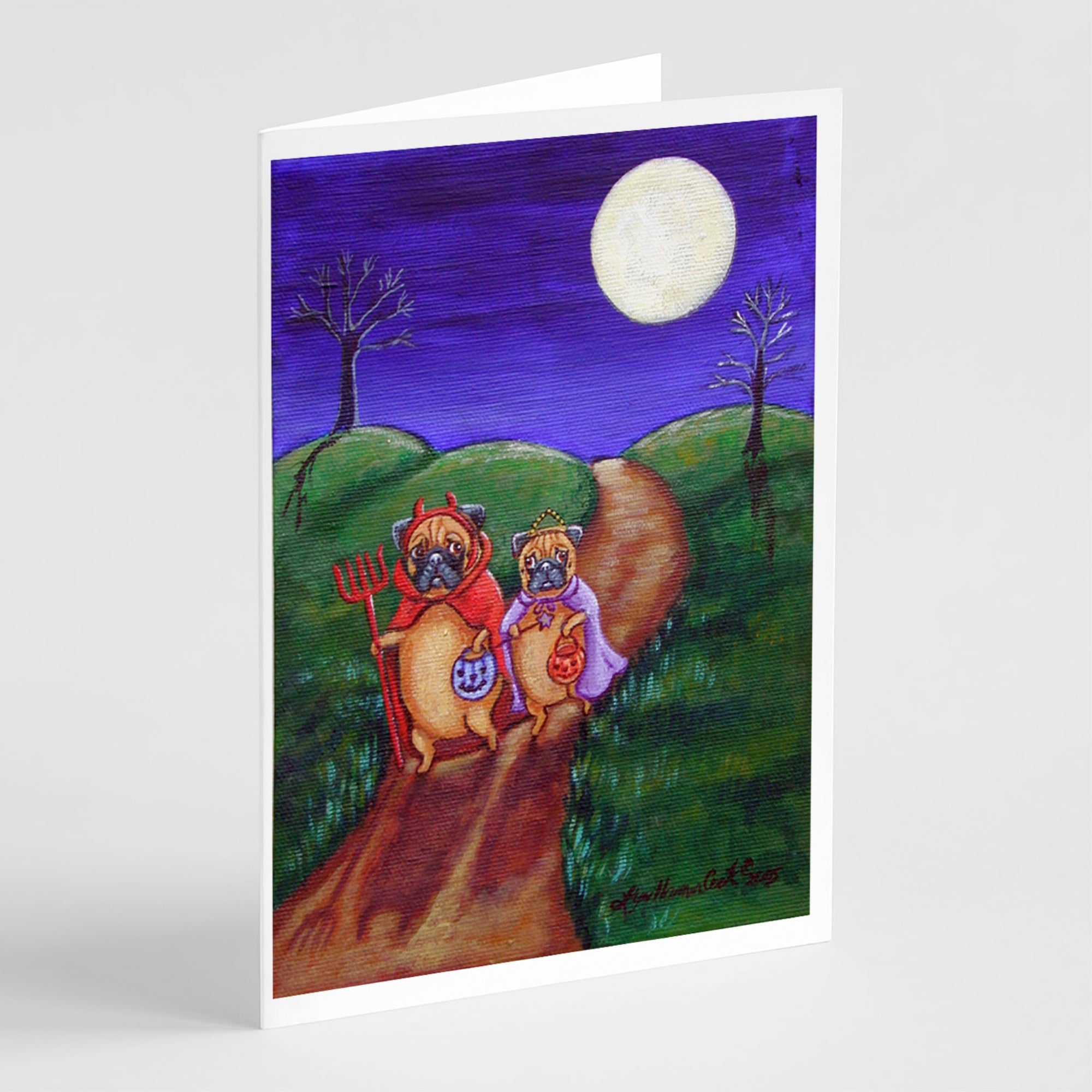 Trick Or Treat Halloween Pug Greeting Cards And Envelopes Pack Of 8