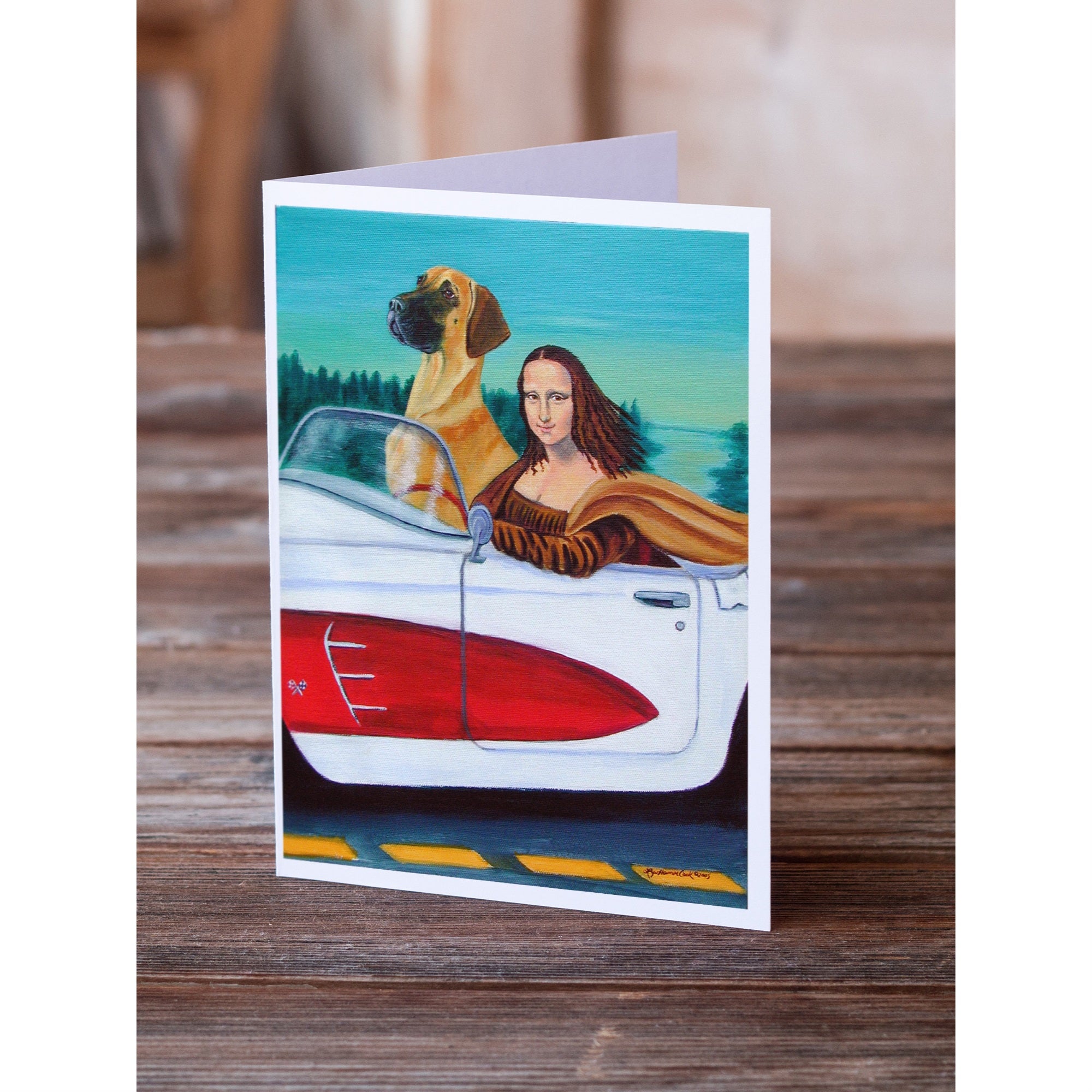 Great Dane With Mona Lisa Greeting Cards And Envelopes Pack Of 8