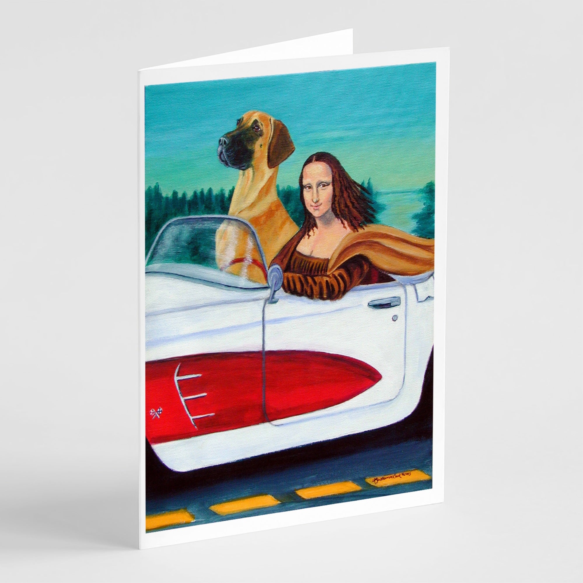 Great Dane With Mona Lisa Greeting Cards And Envelopes Pack Of 8