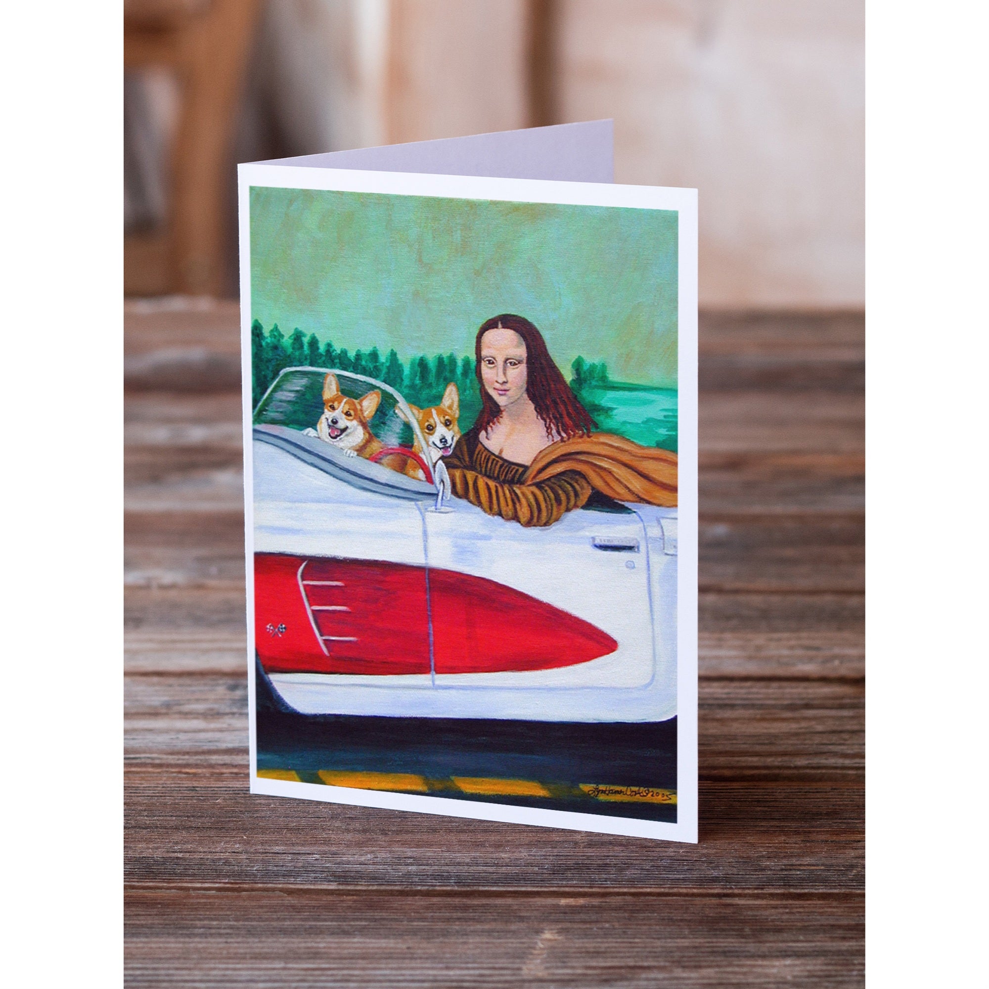Mona Lisa With Corgi Greeting Cards And Envelopes Pack Of 8