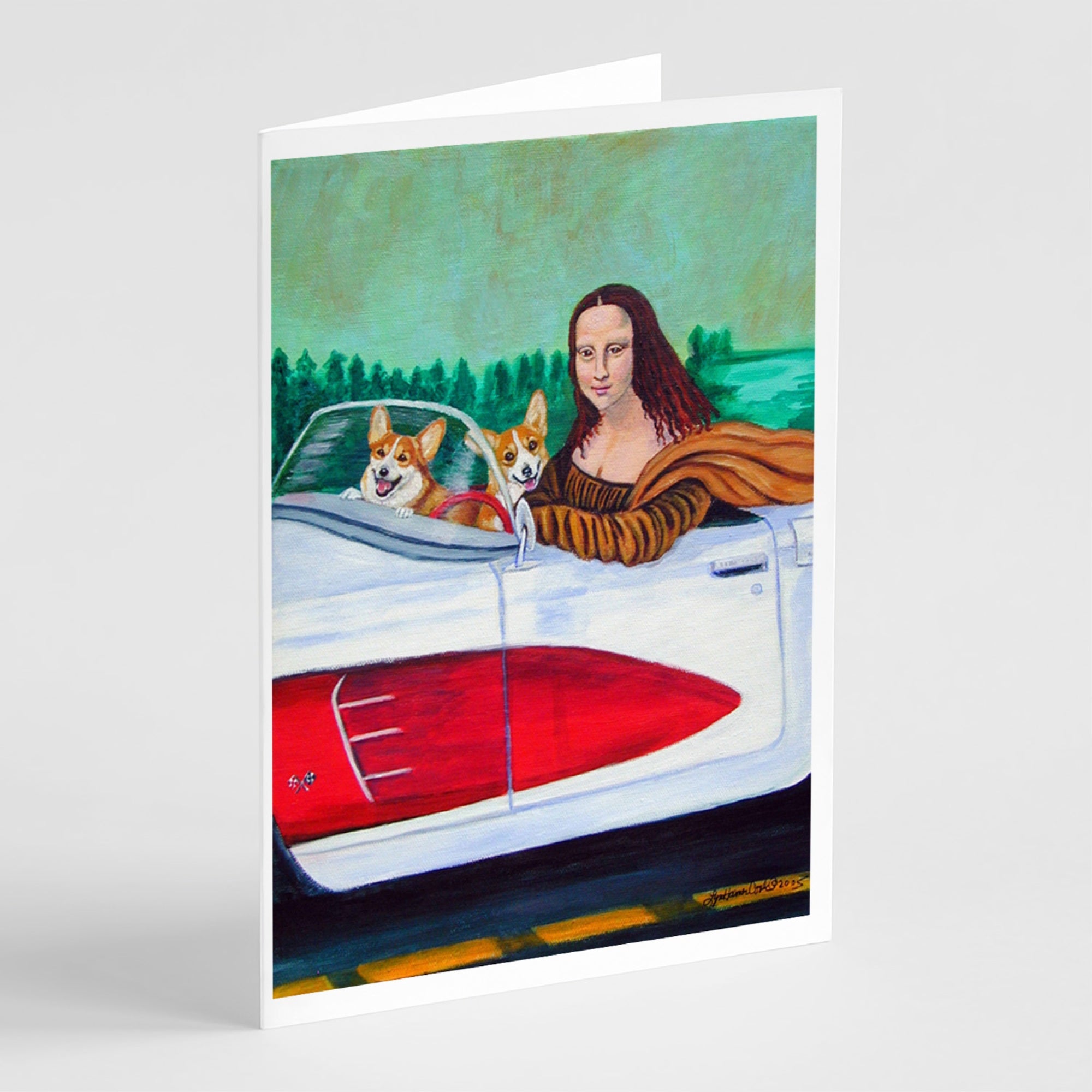 Mona Lisa With Corgi Greeting Cards And Envelopes Pack Of 8