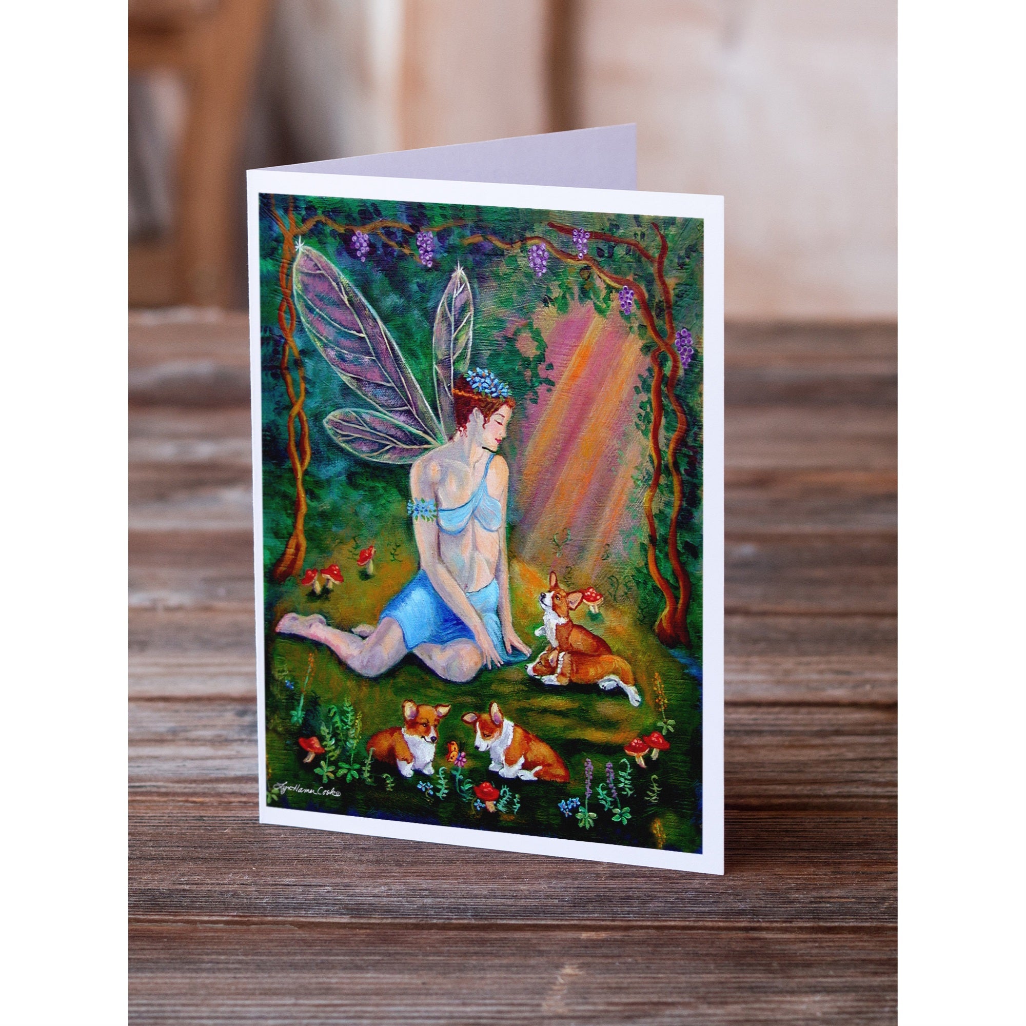 Fairy In The Woods With Her Corgis Greeting Cards And Envelopes Pack Of 8