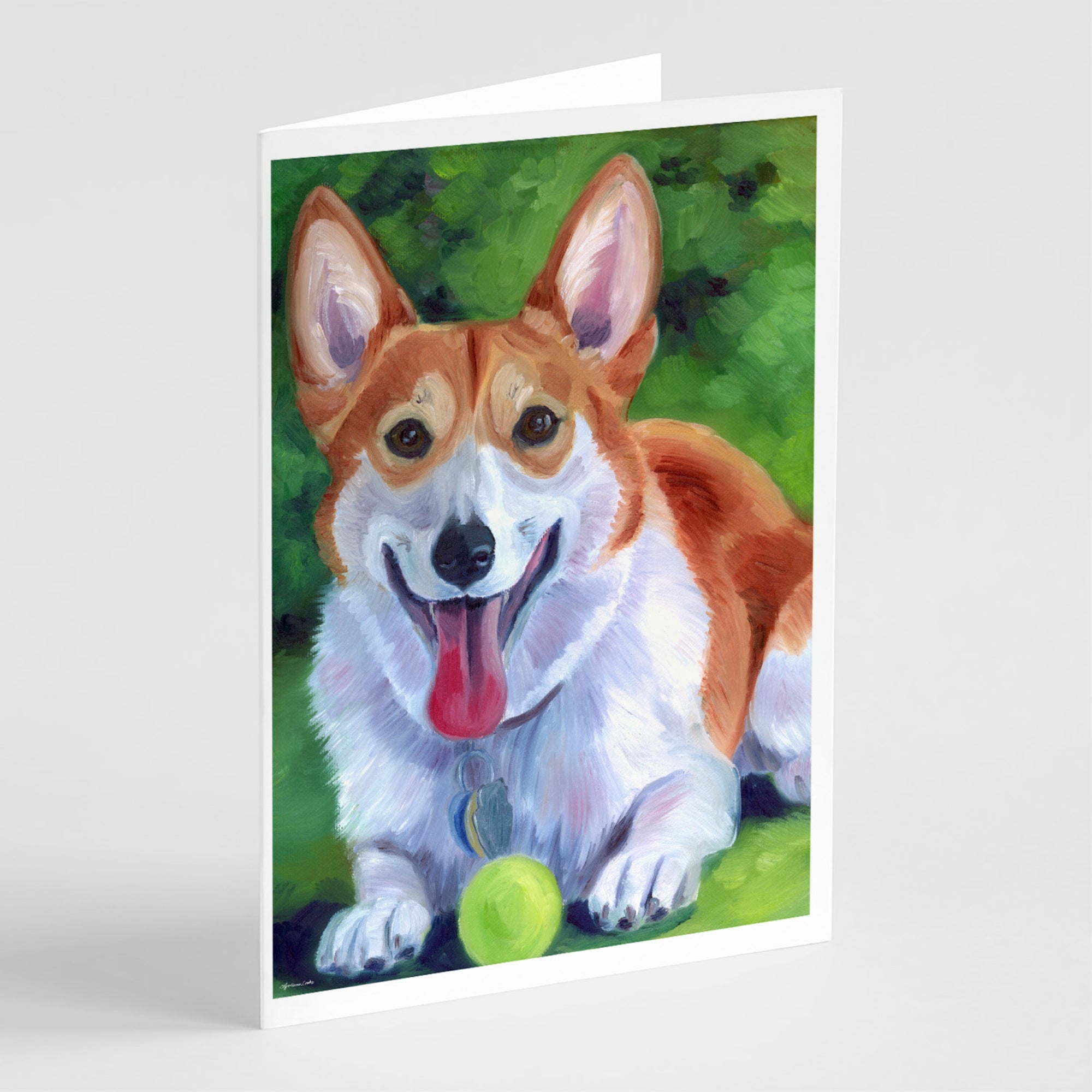 Corgi With Green Ball Greeting Cards And Envelopes Pack Of 8