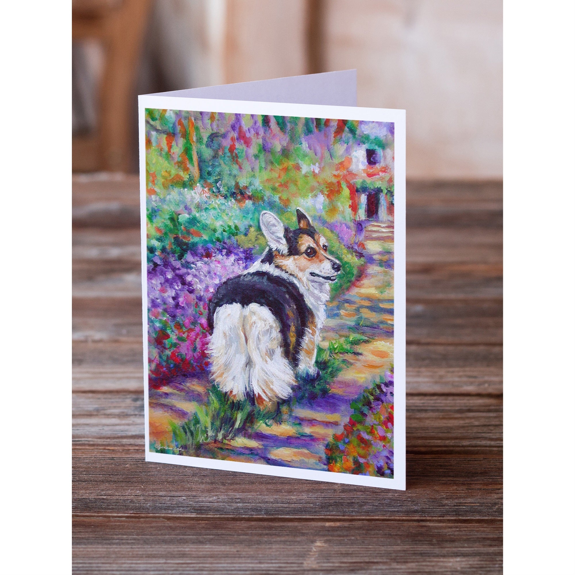 Corgi Garden Path Greeting Cards And Envelopes Pack Of 8