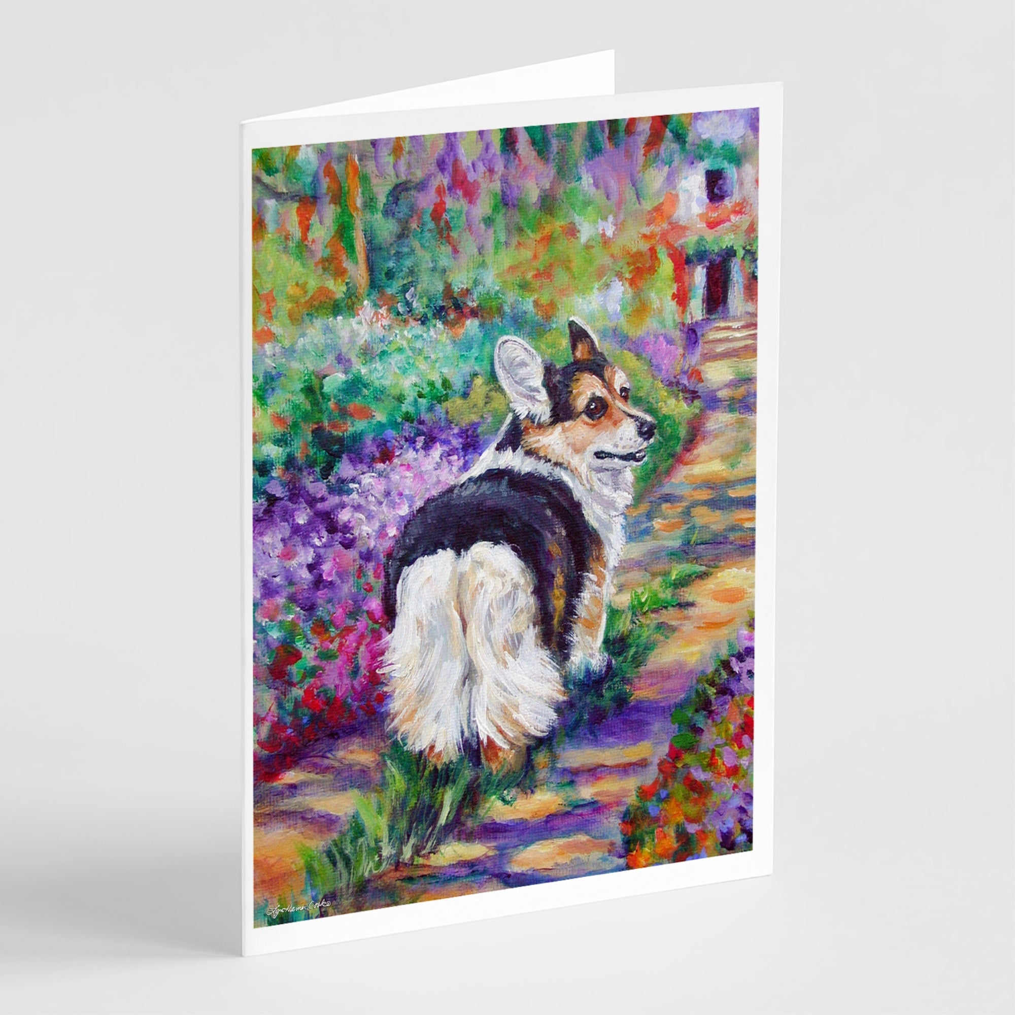 Corgi Garden Path Greeting Cards And Envelopes Pack Of 8