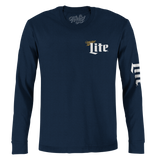 Miller Lite Front/Back/Sleeve Print Long Sleeve T-Shirt - Navy Blue
