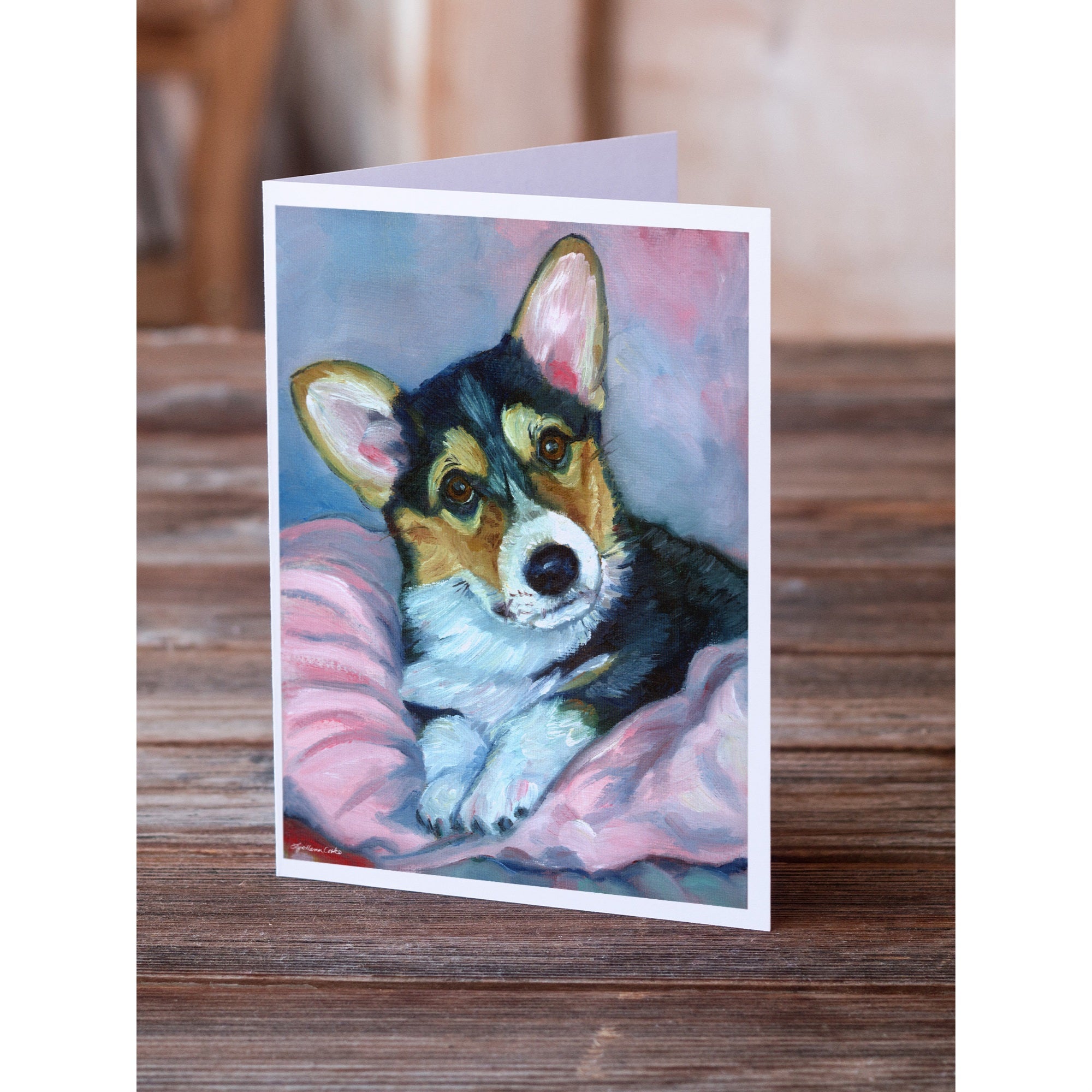 Corgi Puppy With Pink Blanket Greeting Cards And Envelopes Pack Of 8