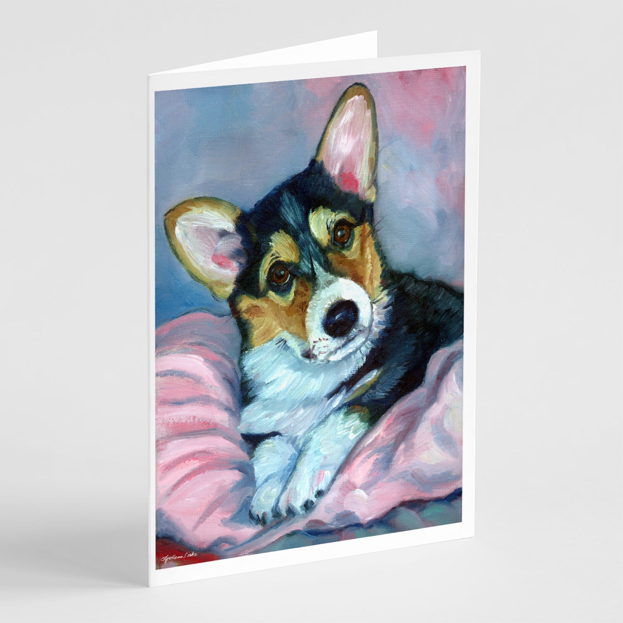 Corgi Puppy With Pink Blanket Greeting Cards And Envelopes Pack Of 8