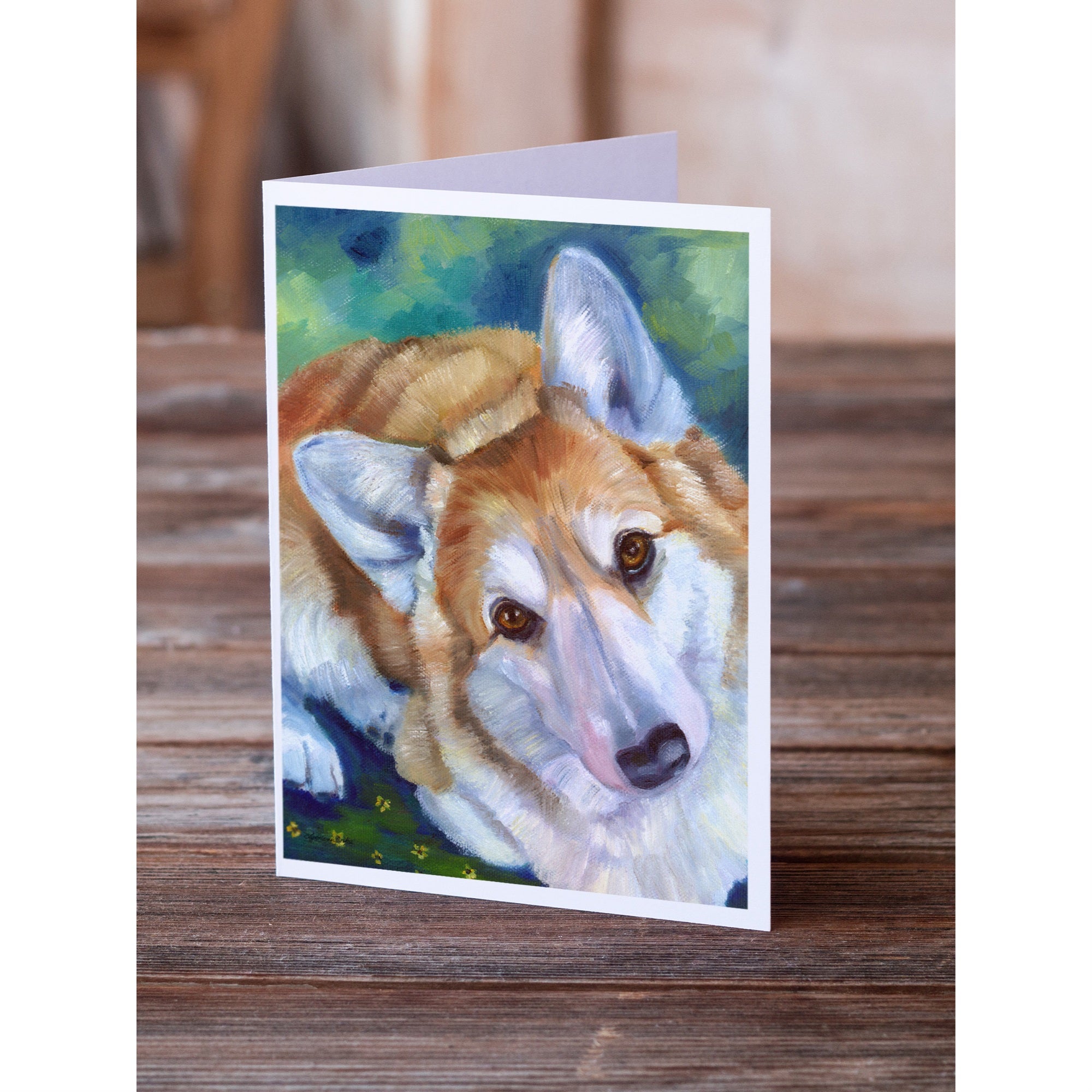 Corgi Mini Daises Greeting Cards And Envelopes Pack Of 8