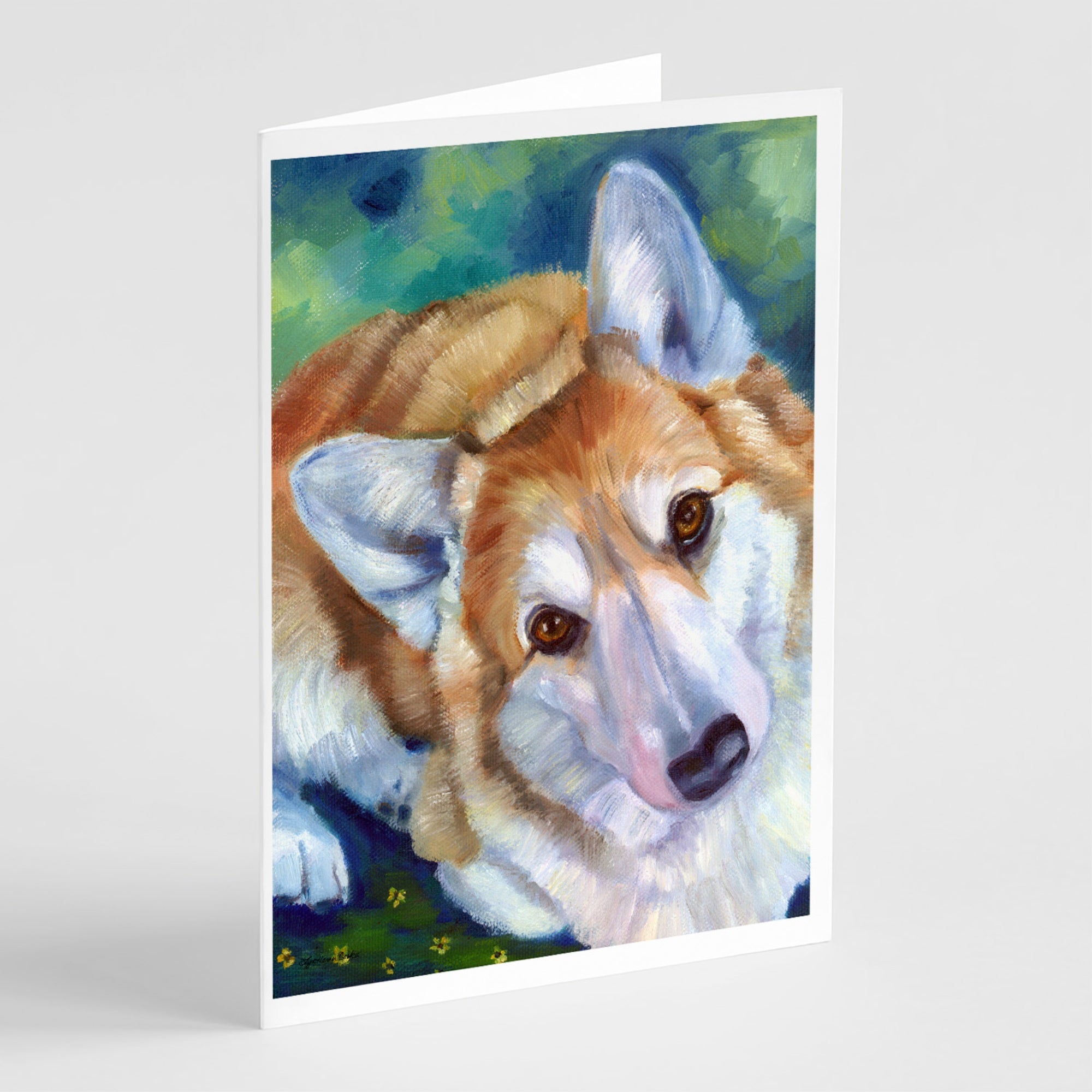 Corgi Mini Daises Greeting Cards And Envelopes Pack Of 8
