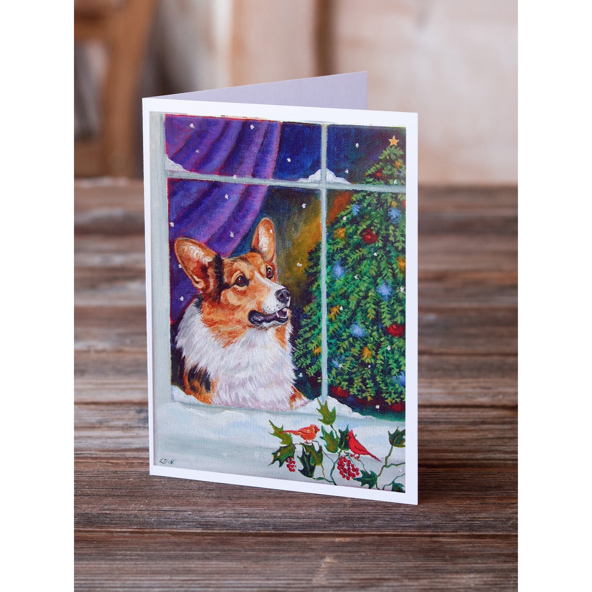 Corgi Christmas Window Greeting Cards And Envelopes Pack Of 8