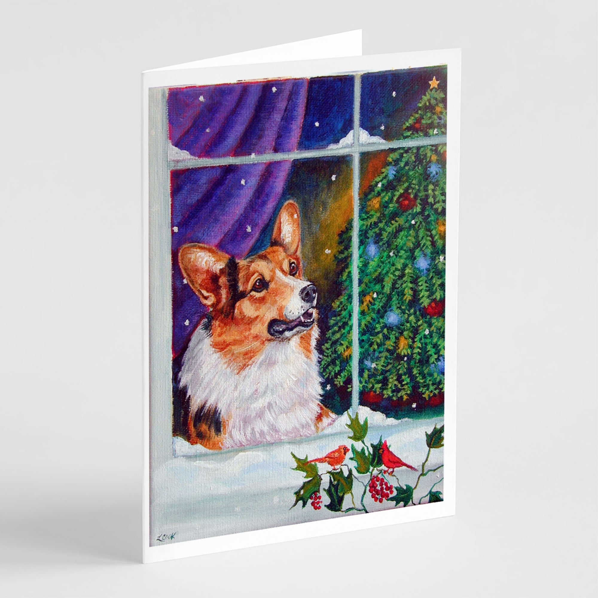 Corgi Christmas Window Greeting Cards And Envelopes Pack Of 8