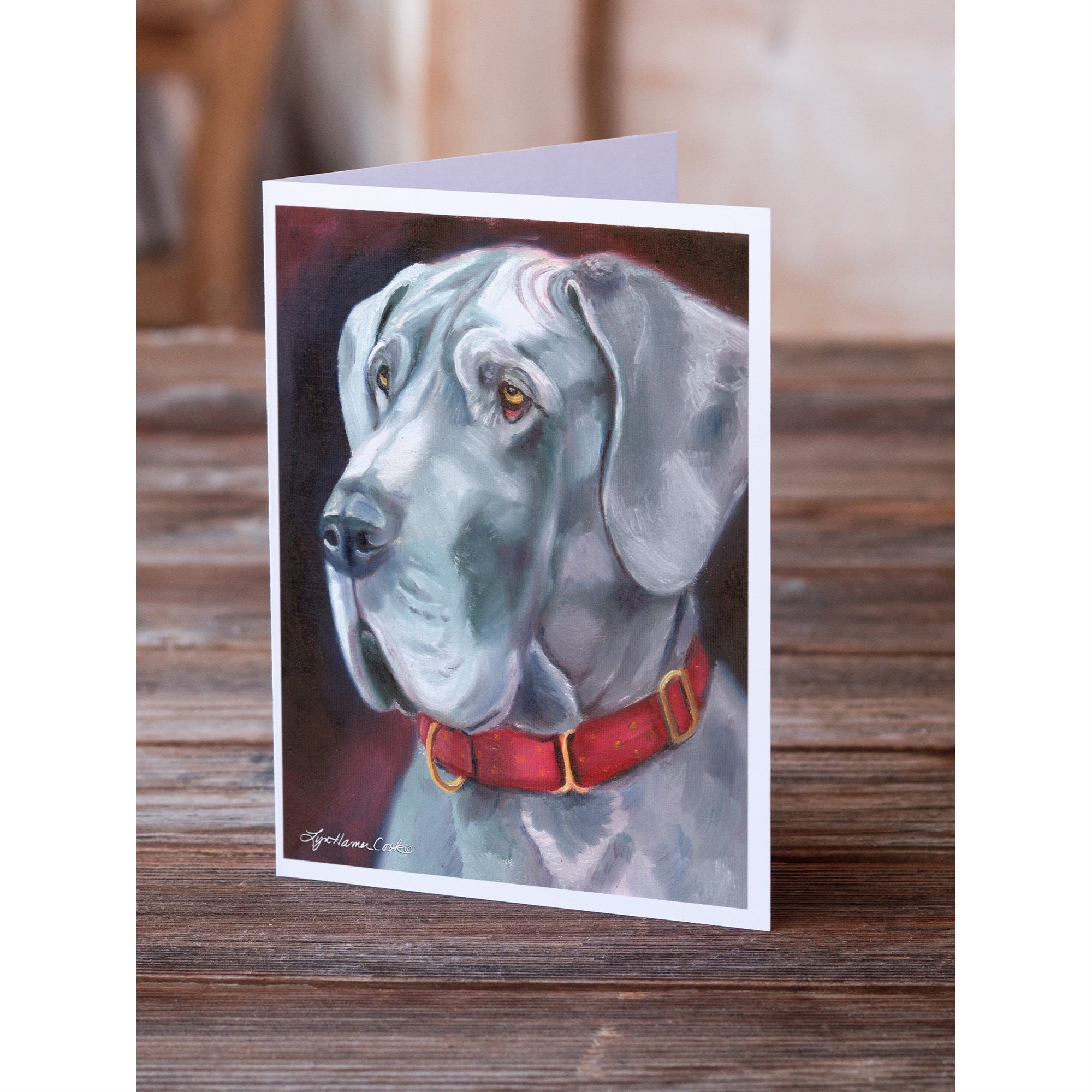 Great Dane Natural Ears Red Collar Greeting Cards And Envelopes Pack Of 8