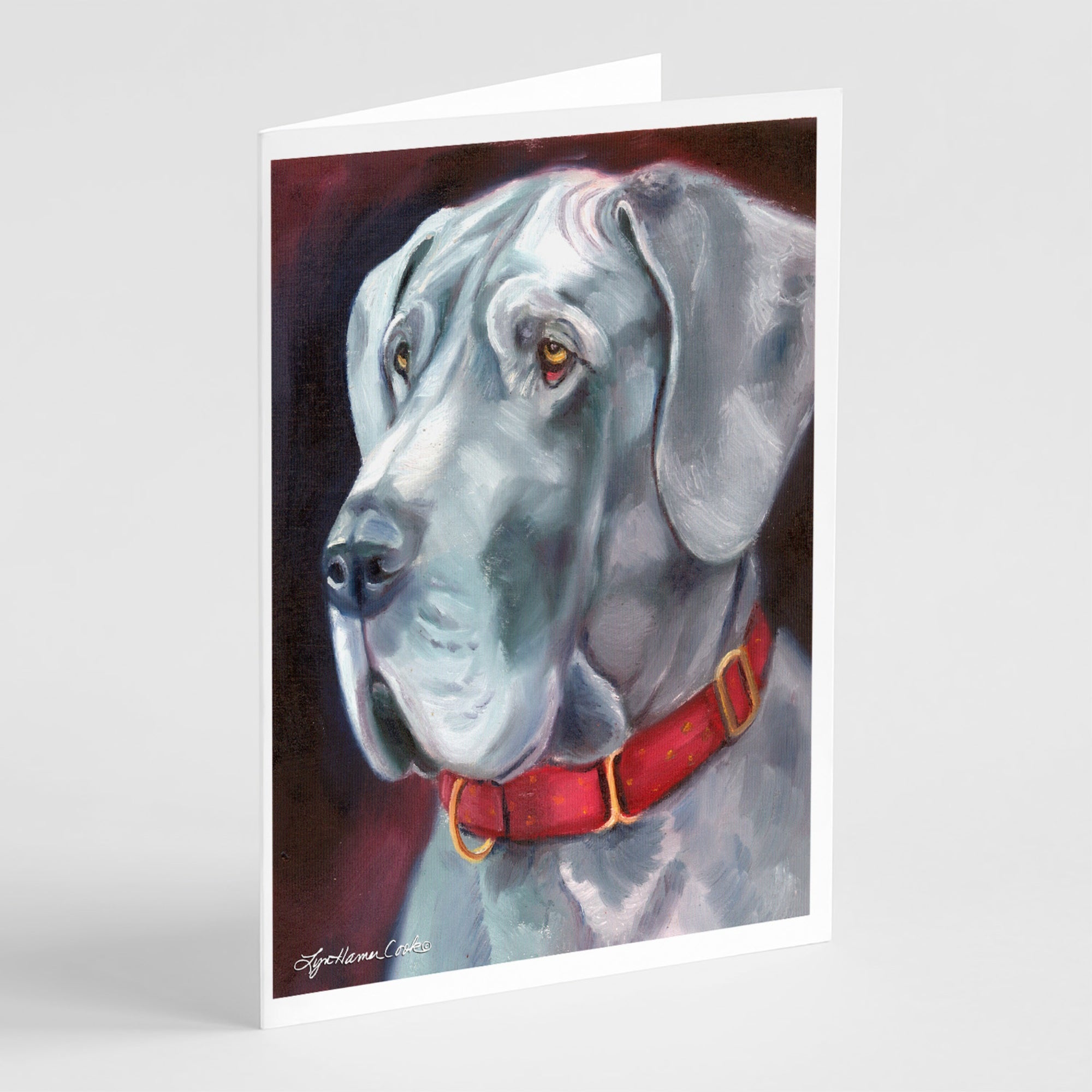 Great Dane Natural Ears Red Collar Greeting Cards And Envelopes Pack Of 8
