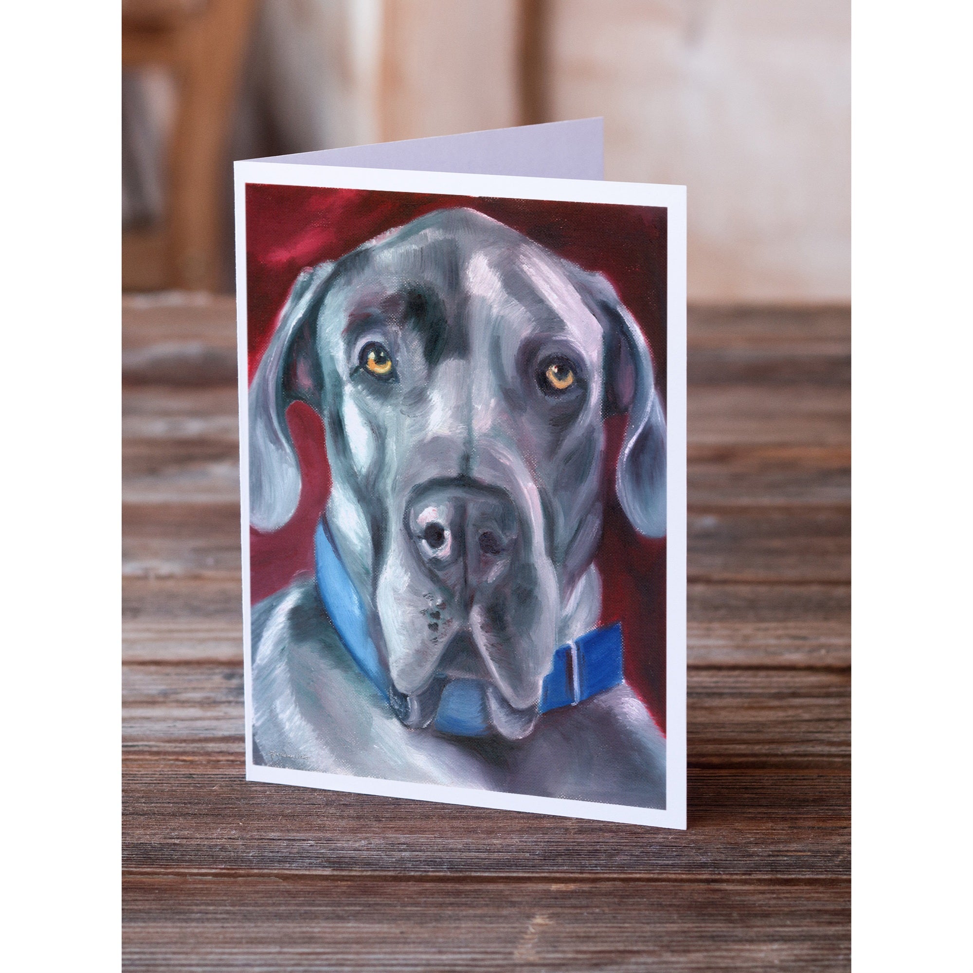 Great Dane Natural Ears Blue Collar Greeting Cards And Envelopes Pack Of 8