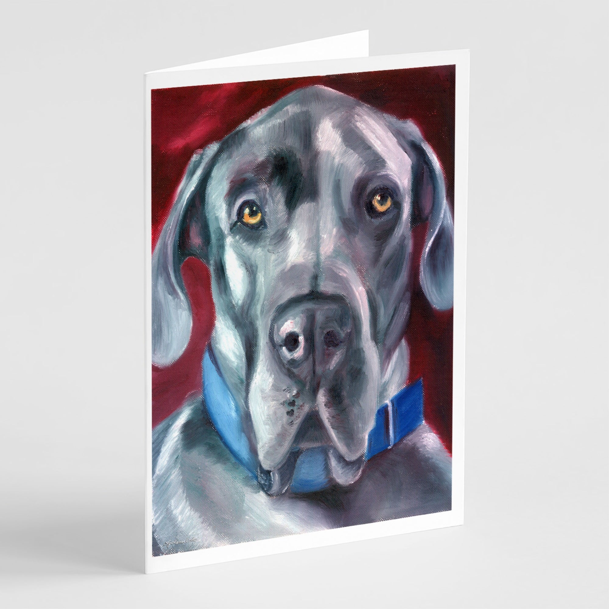 Great Dane Natural Ears Blue Collar Greeting Cards And Envelopes Pack Of 8