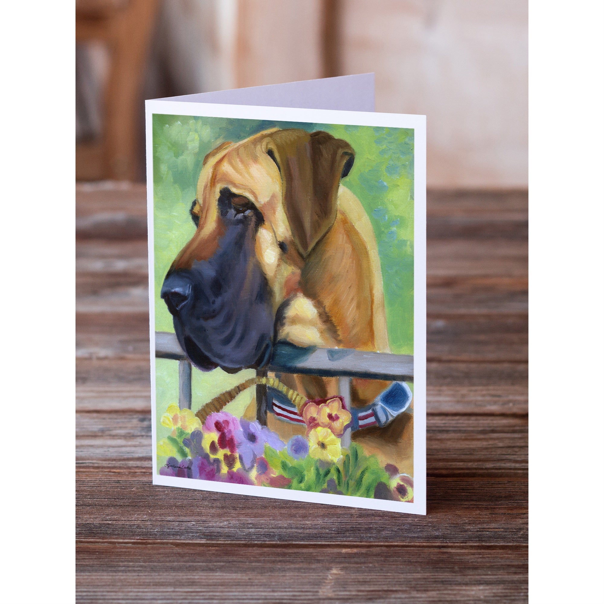 Great Dane Natural Ears Fawn In Flowers Greeting Cards And Envelopes Pack Of 8