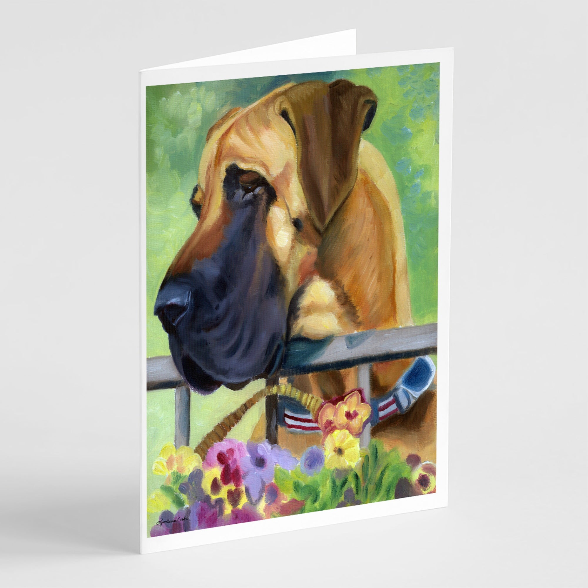 Great Dane Natural Ears Fawn In Flowers Greeting Cards And Envelopes Pack Of 8