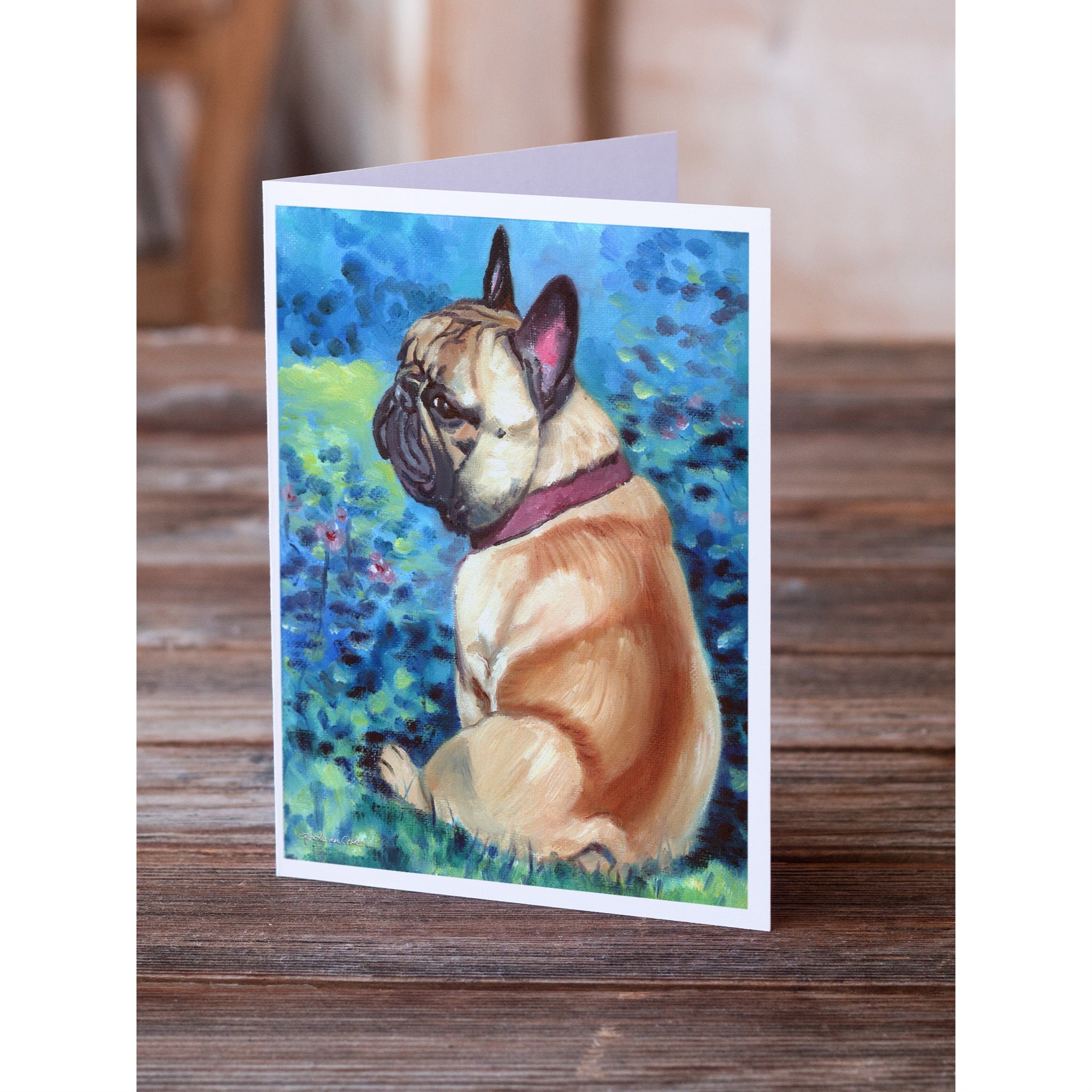 Fawn French Bulldog In Flowers Greeting Cards And Envelopes Pack Of 8